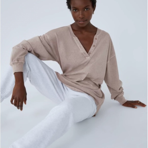 NWT Wilfred Free Sonora Cotton Long-sleeve Henley Shirt - Gd Gull Grey - Small - Picture 8 of 11